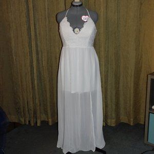 White crochet mesh lace gown dress weddng